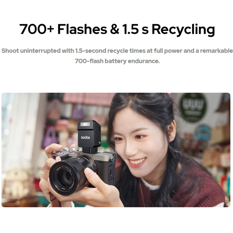GODOX IT22S TTL Mini Camera Flash for Sony, 1.5s Recycling 700 Flashes,USB-C Charge, Hot Shoe Triggering, with Magnetic Diffuser Filters, Compatible with A7III A7IV A7II A6500 A6300 A6700 Camera