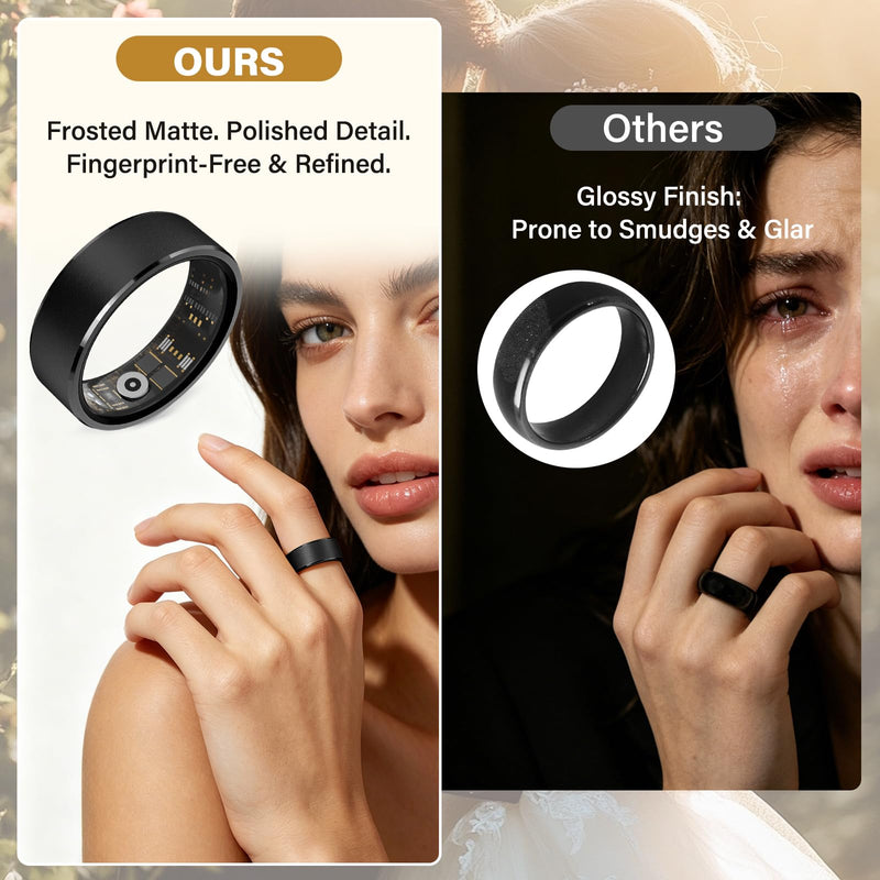 Smart Fitness and Activity Ring for Men and Women – Track Heart Rate, Sleep, Stress, Steps & More, Waterproof Fitness Tracker for iPhone and Android, No Subscription Fee, Black 11#