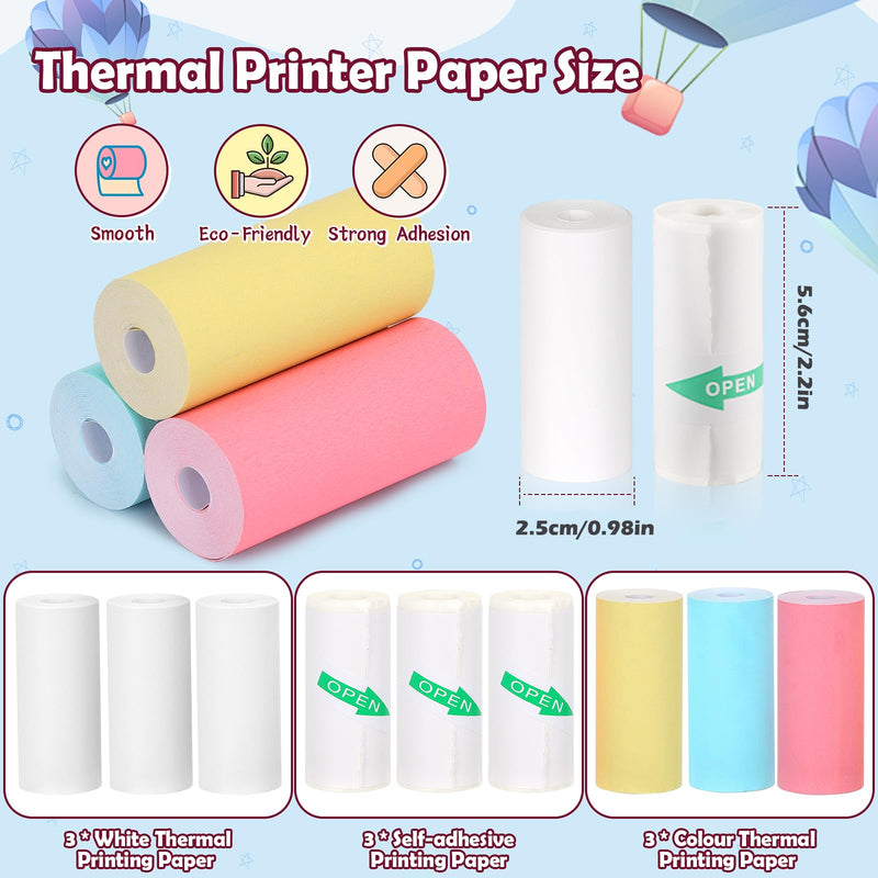 9 Rolls Mini Thermal Printer Paper Thermal Printer Sticker Paper for M02/T02 Sticker Photo Printer and other Mini Pocket Printer (9) 9