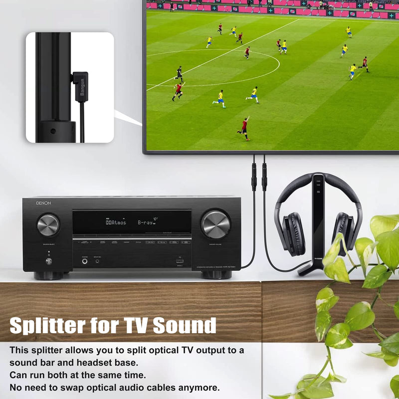 90 Degree Optical Audio Splitter 1 in 2 Out, Digital Toslink Fiber Optical Splitter Audio Adapter (1 Male Input 2 Female Output) for TV, Soundbar right angle plug