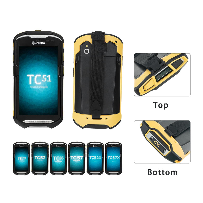 Protective Cover Bumper Case Rugged Boot with Hand Strap for Zebra TC51 TC510K TC52 TC56 TC57 (Black+Yellow)