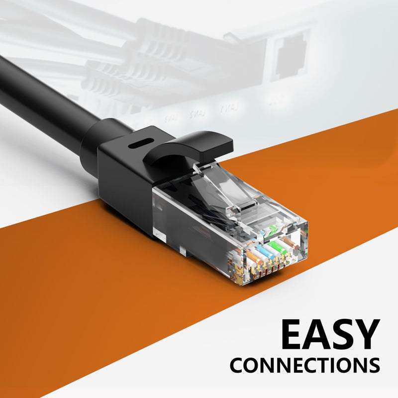 50 Ft Ethernet Cable for Cat5E/Cat6, 10Gbps 24AWG Cat6 Network Cable, Direct Burial Cable, UTP, LLDPE, RJ45 Patch LAN Cord, Waterproof, Indoor&Outdoor, Cat 5E Internet Cable in Black for PC 50Ft