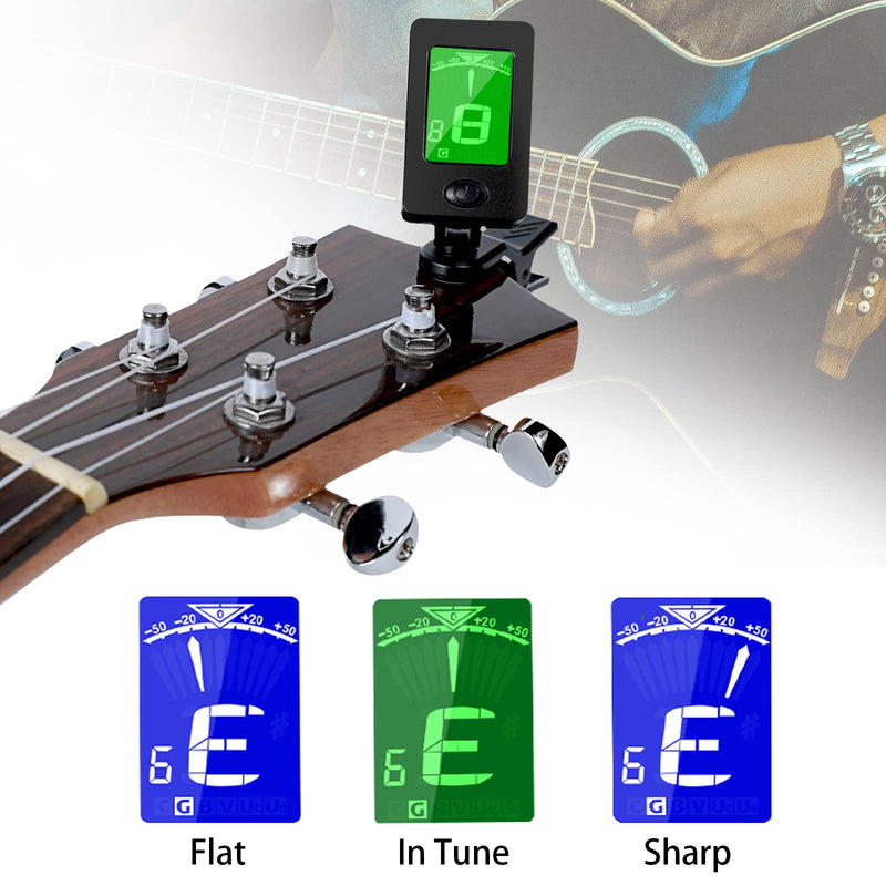 Guitar Tuner, Guitar Accessories with Guitar Picks, Guitar Capo, Capo for Acoustic Guitar, Bass, Buzzing-Free, Quick Release, Guitar Tuner Clip on for Guitar, Violin, Bass, Ukulele Chromatic Black