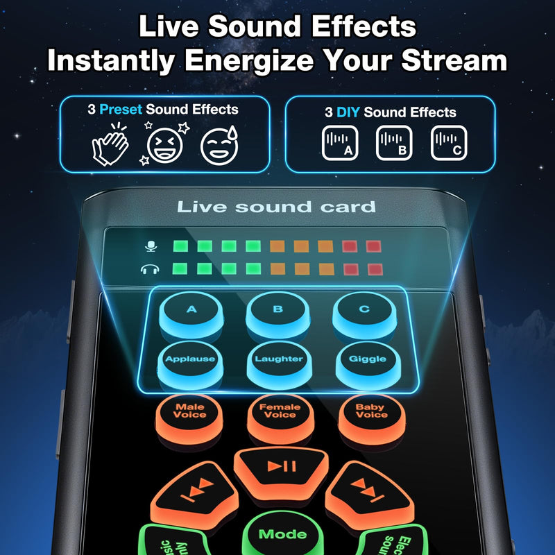 [AUSTRALIA] - M300 Small Handheld Sound Card Set for Singing & Live Streaming, Voice Changer with Reverb/Vocal Enhancement/Vocal Changer/Sound Effects, w/AUX/Type-C/Bluetooth in, Includes Condenser Mic & Headphones 