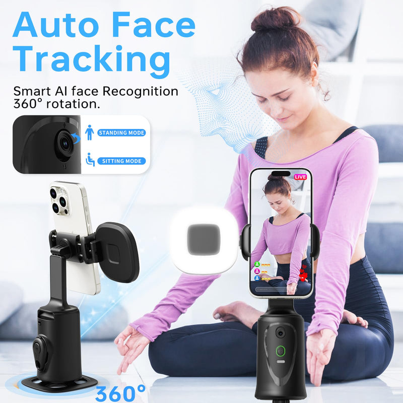 [AUSTRALIA] - Auto Face Tracking Tripod 360° Rotation Phone Stand, No App, Face Body Phone Camera Stand with Remote and Gesture Control, Rechargeable Smart Shooting Stand with Light (Upgrade Edition) 
