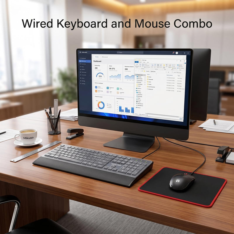 Large Print Keyboard Mouse Combo for Seniors, Wired 3-in-1 Set | 4X Oversized Print, Laser-Etched Non-Fade, Full-Size Numpad, Mouse + Pad + Dust Cover, Ergonomic Design Black（3 in 1）