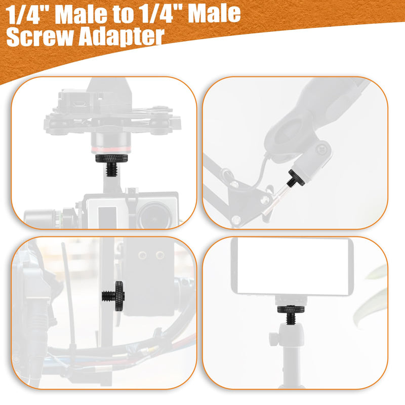 1/4" Male to 1/4" Male Tripod Screw, 4 PCS Standard Camera Cage Mount Threaded Light Stand Screw, Double Head Converter Precision Made for Shoulder Rig Stud Mounting Accessories