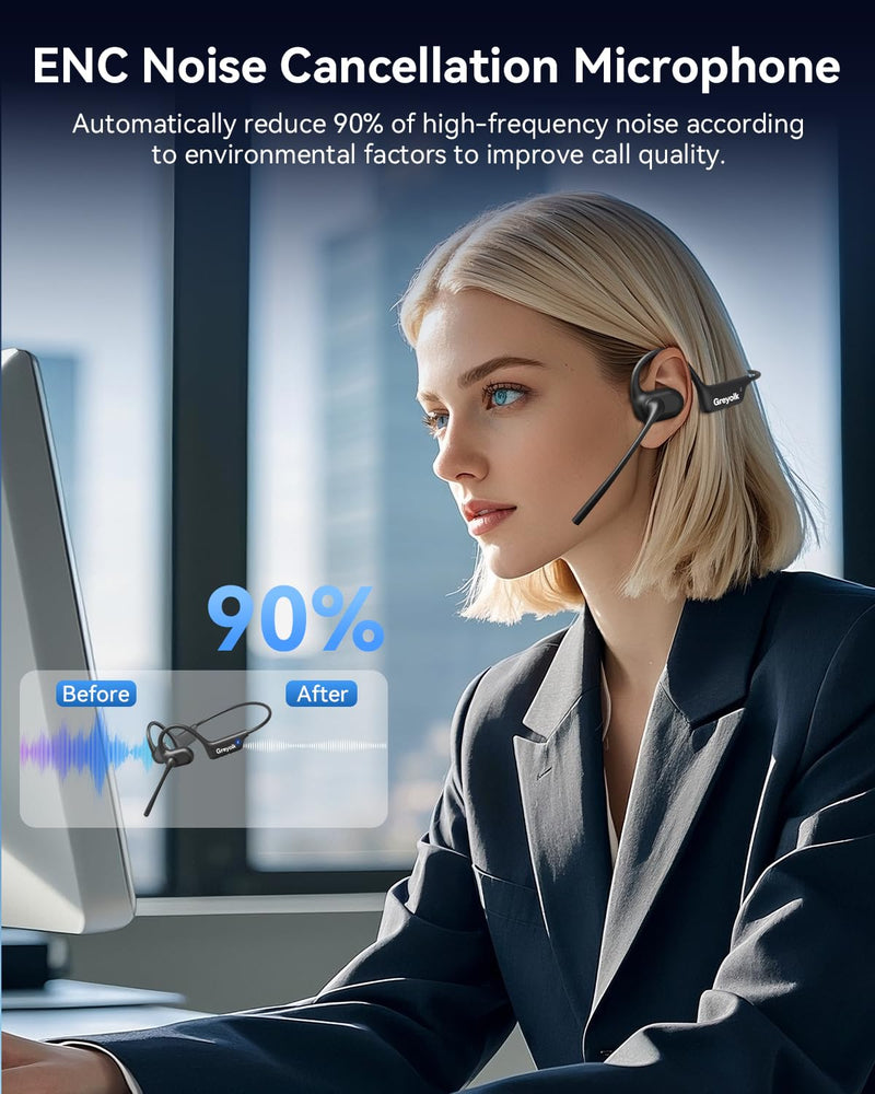 [AUSTRALIA] - Open Ear Headphones with Mic, Bluetooth Headset with AI Noise Cancellation Microphone Air Conduction Headphones Bluetooth 5.4 Wireless Headset with Mic for Work Call Meeting Driving Sports（Black） 