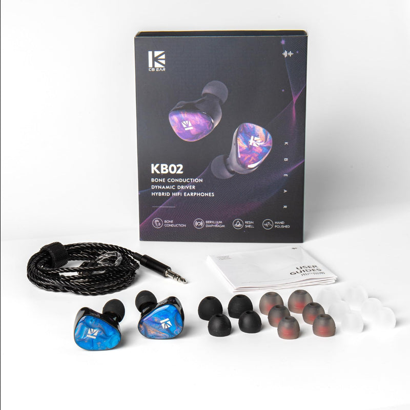 KBEAR KB02 Colorful Resin Shell in Ear Monitor Headphones, Bone Conduction Dynamic Driver Wired Earbuds, IEM Headphones HiFi Earphones with 2Pin 4N OFC Cable 3.5mm Plug for Singers Musicians, Blue no Mic