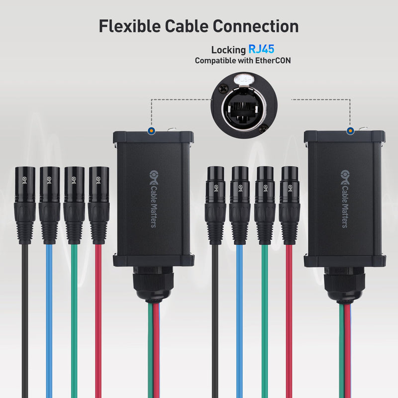 Cable Matters XLR Audio Over Ethernet Snake, 4-Channel Pigtail Kit | 2 Boxes, 4x Male and 4x Female XLR Pigtails, Compatible with EtherCON, AES/EBU and DMX, Analog/Digital Audio, Black