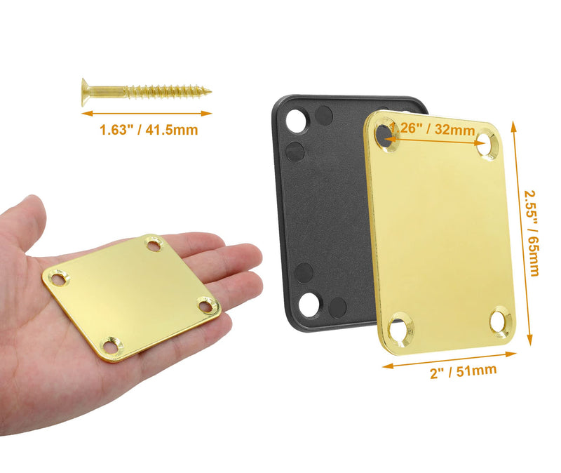 Gold Bass Guitar Neck Plate Replacement with Mounting Screws, Metal Neckplate Telecaster Neck Shim Electric Guitar Hardware Parts for Jazz Acoustic Stratocaster Gold