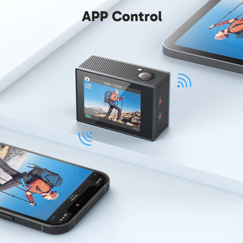 AKASO EK7000 4K30FPS 20MP WiFi Action Camera with EIS Ultra HD Underwater Camera 131FT Waterproof Camera Remote Control 4X Zoom Support External Microphone Silver Sage/Silver