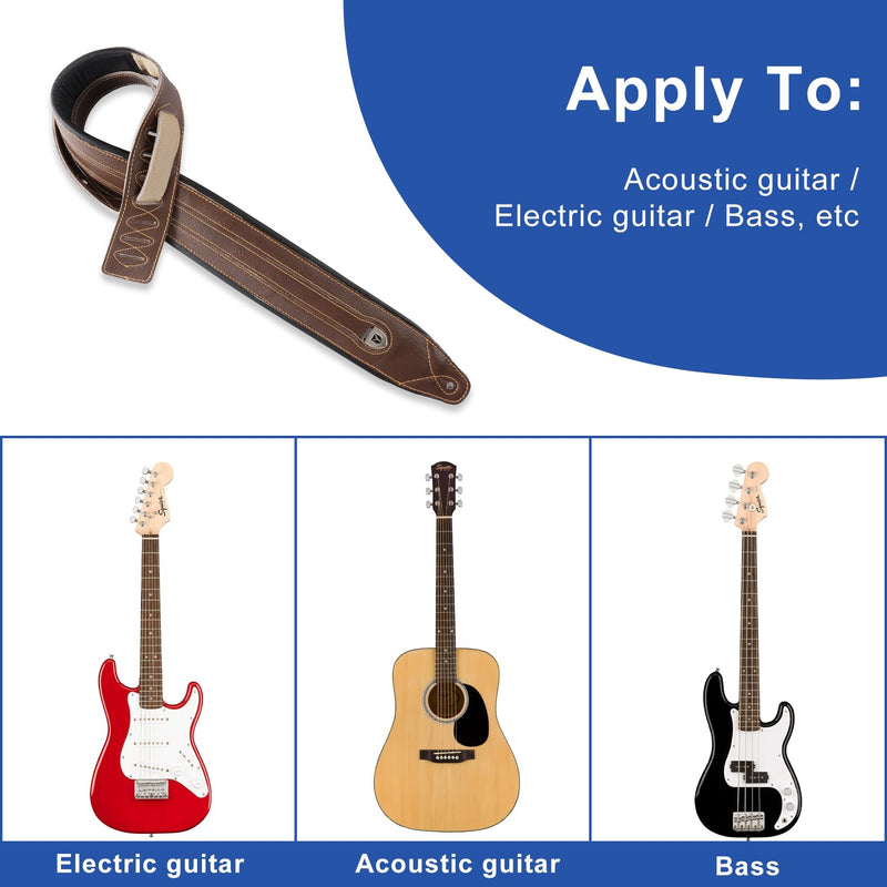 Full Grain Cowhide Leather Guitar Strap Thickened Air Cushion Padded Strap for Acoustic Electric Guitar Bass Y-034 Brown