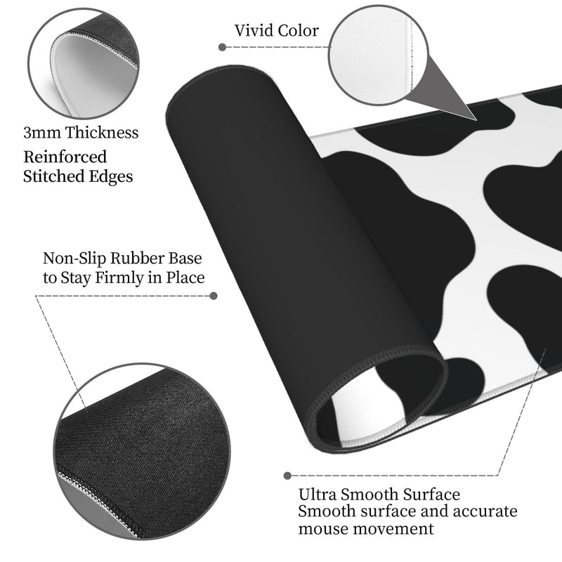 Cow Print Gaming Mouse Pad Non Slip Large Mousepad Stitched Edge Rubber Base Desk Mat for Laptop PC Computer Cow Print One Size