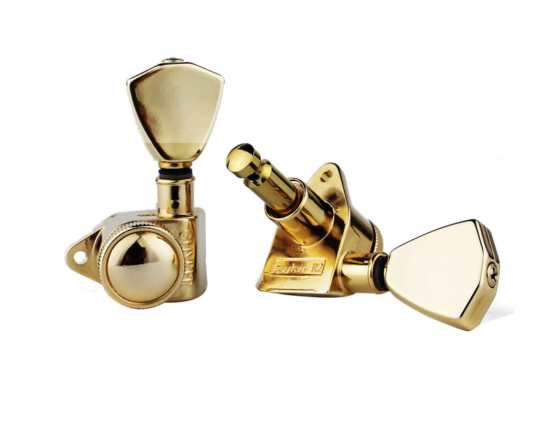 Guyker Guitar Locking Tuners (3L + 3R Handed) - 1:21 Models Rear Lock String Tuning Key Pegs Machine Head with Trapezium Handle Replacement for Electric, Folk or Acoustic Guitars - Gold Golden