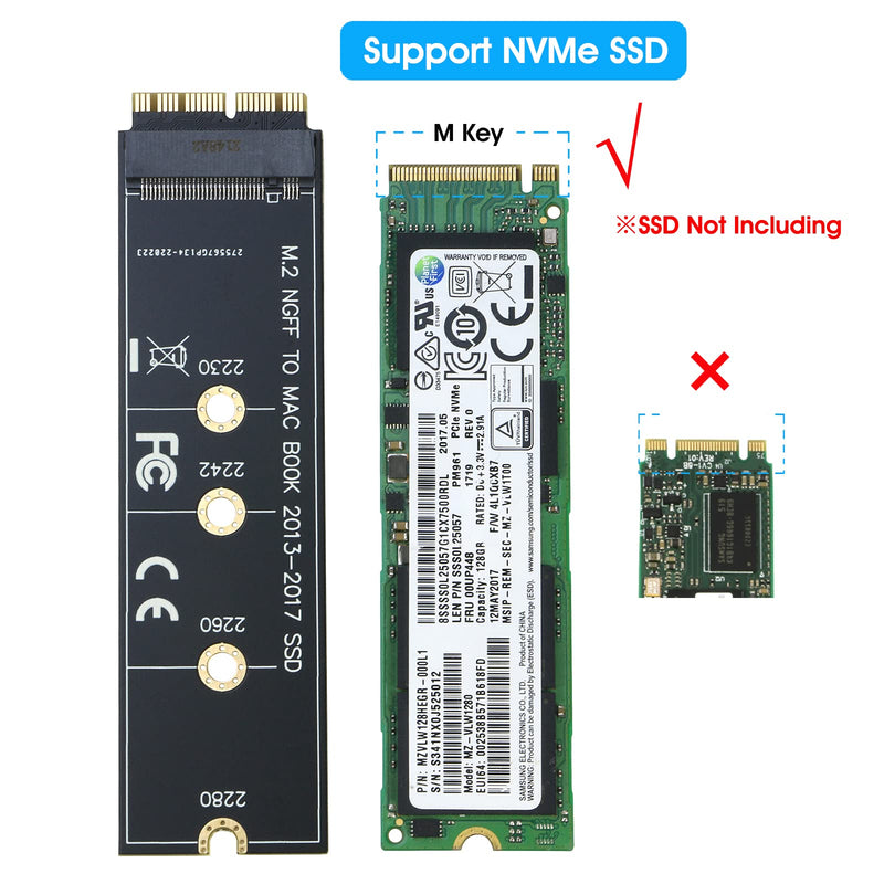 RIITOP M.2 NVMe SSD to 12+16Pin Upgrade Adapter for MacBook Air (2013-2017 Year) A1465 A1466 and Mac Pro (Late 2013-2015 Year) Black