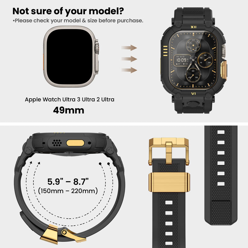 DABAOZA Rugged Leather Band with Case Compatible for Apple Watch 49mm Shock&scratch resistant,screen protector,TPU&316 steel for iWatch Ultra 3 2 1