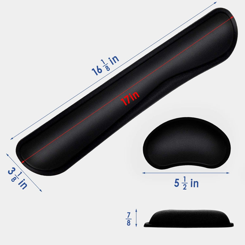 Mouse Wrist Rest Pad 17" Keyboard Wrist Rest Support Bar Memory Foam Set for Easy Typing Wrist Pain Relief Ergonomic Design Durable Lightweight Anti-Skid Wrist Cushion for Office/Gaming/PC/Laptop/Mac