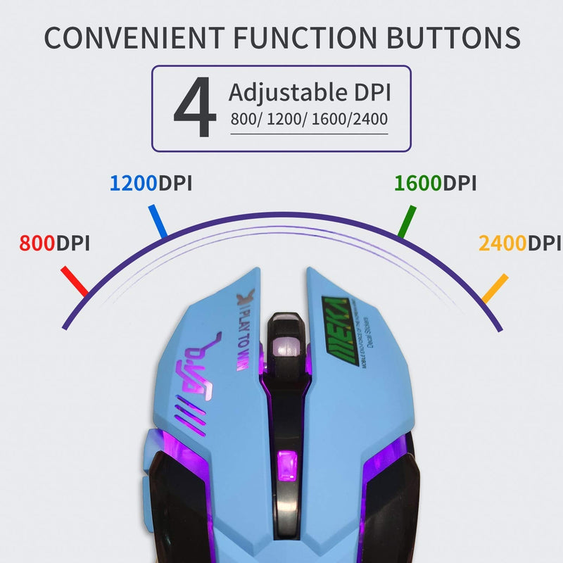 Gaming Mouse,Pink Backlit Optical Game Mice Ergonomic USB Wired with 2400 DPI and 6 Buttons 4 Shooting for Computer/Win/Mac/Linux/Andriod/iOS. (Blue) Blue