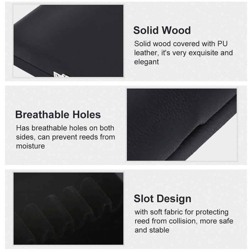 [AUSTRALIA] - Oboe Reed Case, Black Wood + PU Leather Reed Case with Slot Design, 4.52x3.74x0.78inch Oboe Case for Storing and Protecting Oboe Reeds(Pack of 10) 