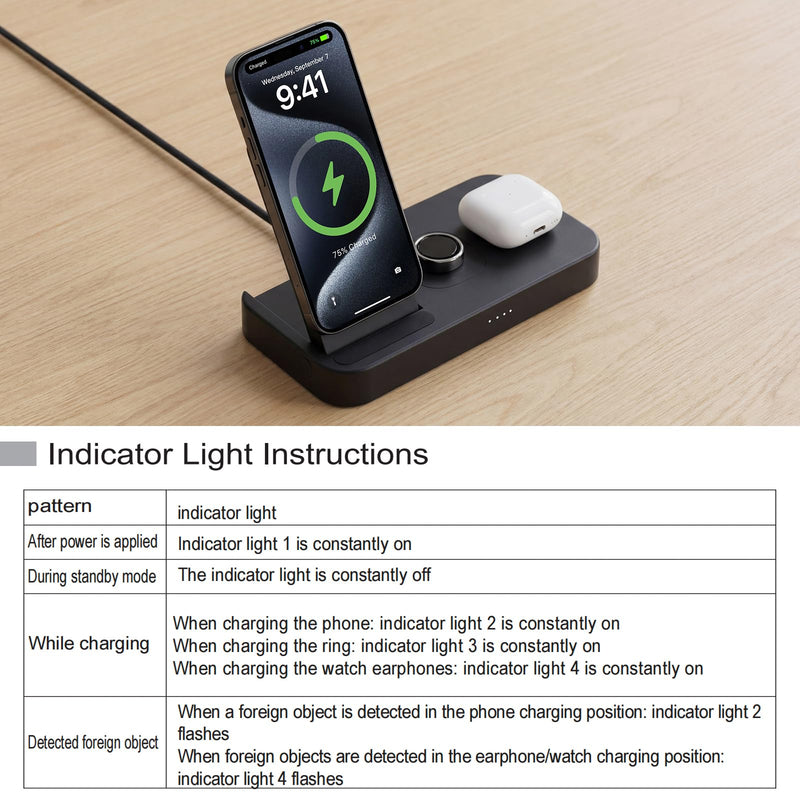 4 in 1 Charging Station for Oura Ring Gen 4 Charger, Fast Charger for iPhone17/16/15/14/13/12, Apple Watch, AirPods, Samsung Galaxy S25/S24/S23/S22/S21, Galaxy Watch Buds (Size 11) Size 11