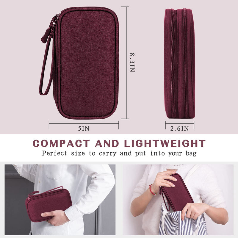 FYY Electronic Organizer, Travel Cable Organizer Bag Pouch Electronic Accessories Carry Case Portable Waterproof Double Layers Storage Bag for Cable, Charger, Phone, Earphone, Medium Size- Wine Red Wine Red-1