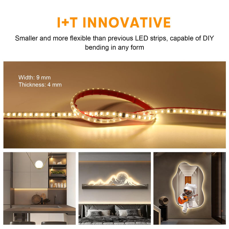 [AUSTRALIA] - LED Lights 6.56 ft AC 120V Hardwired LED Strip Lights 2M SMD 2835 LED Tape Light Flexible White LED Strips 4000K 110 Volt with ON/Off Switch (White, 6.56ft) White 4000K 