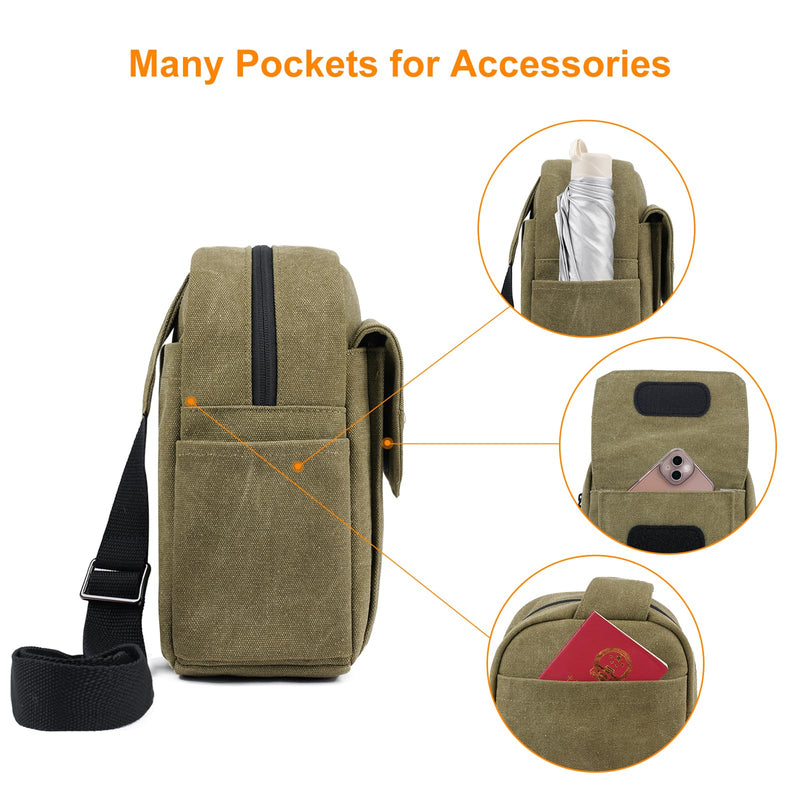 Small Camera Bag for Photographer Canvas Sling Bag Purse Waterproof Dslr Bag Compatible with Nikon Sony for Men and Women Army green