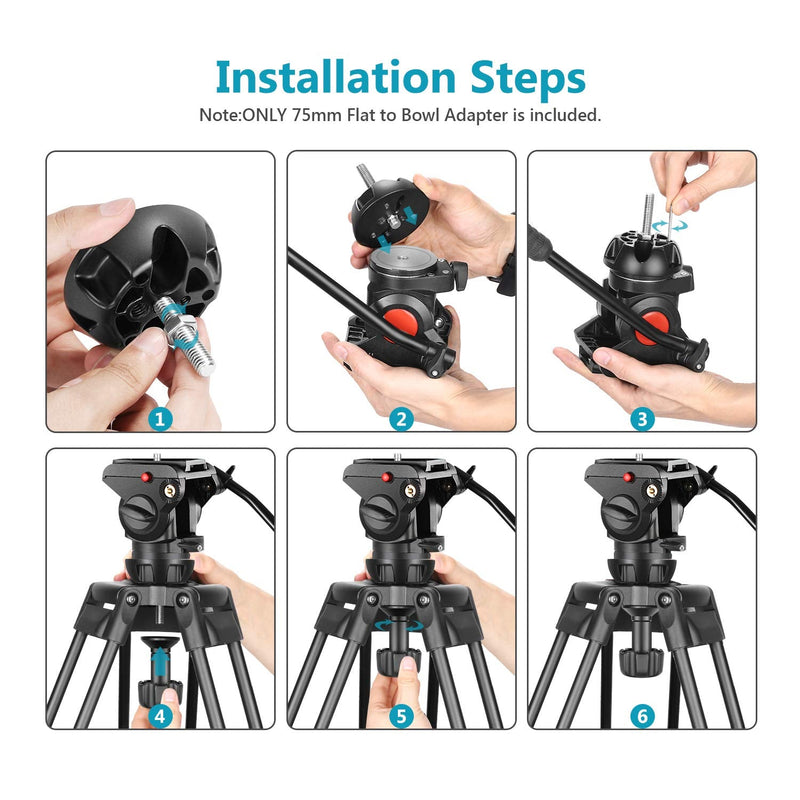 Neewer 75mm Bowl Adapter, Metal Half Ball Flat to Bowl Adapter Convert with 3/8-inch Screws Mount on Tripod and Fluid Head for Neewer TA60/2500/3500