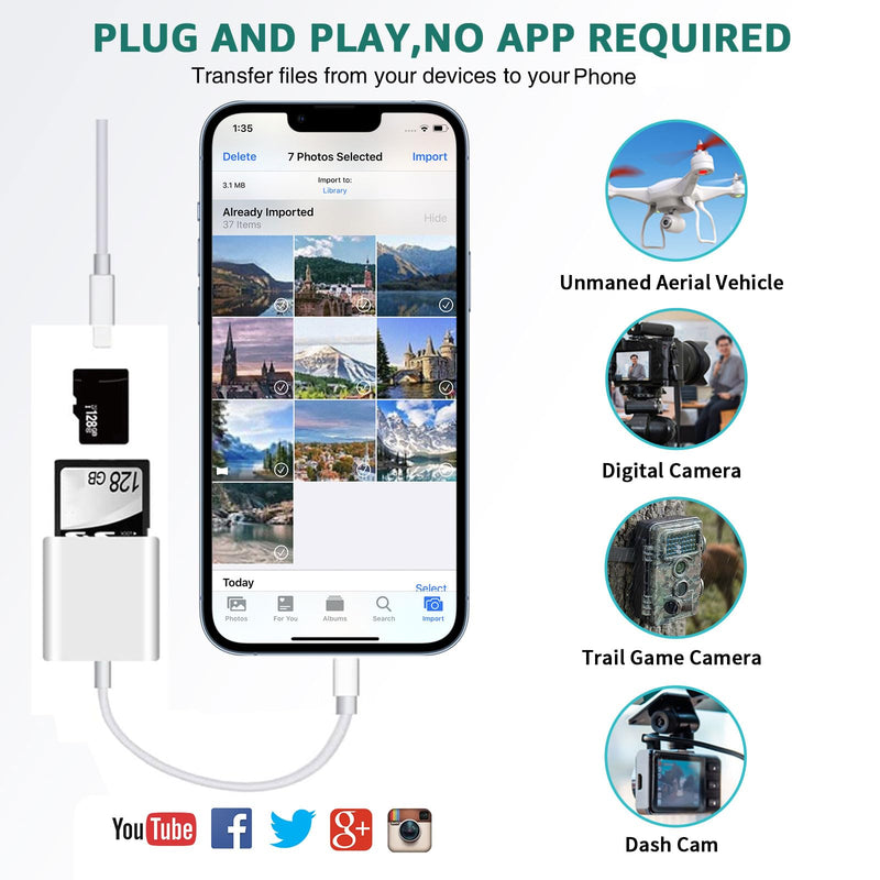 SD Card Reader for Smartphone, No APP Required Plug and Play, Support SD/TF Card Reader