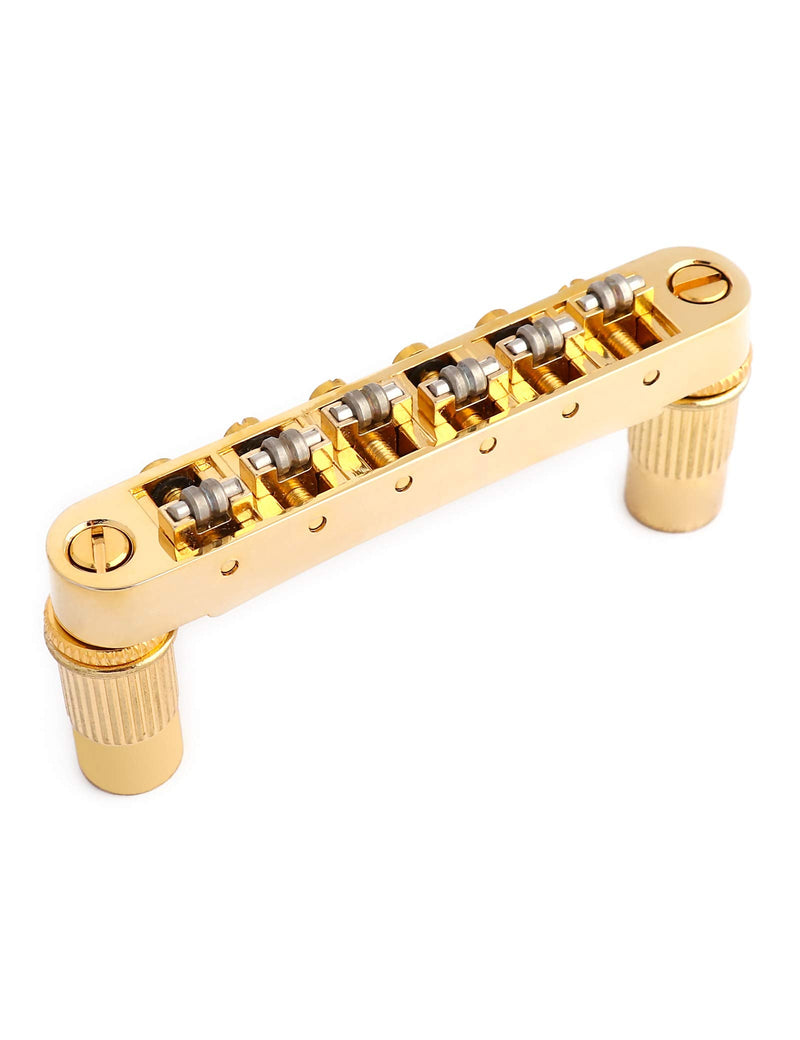 Holmer Tune-O-Matic Style Guitar Bridge Roller Saddles 6 String Gold Plated Compatible with LP Les Paul SG Style Electric Guitar Parts Replacement.