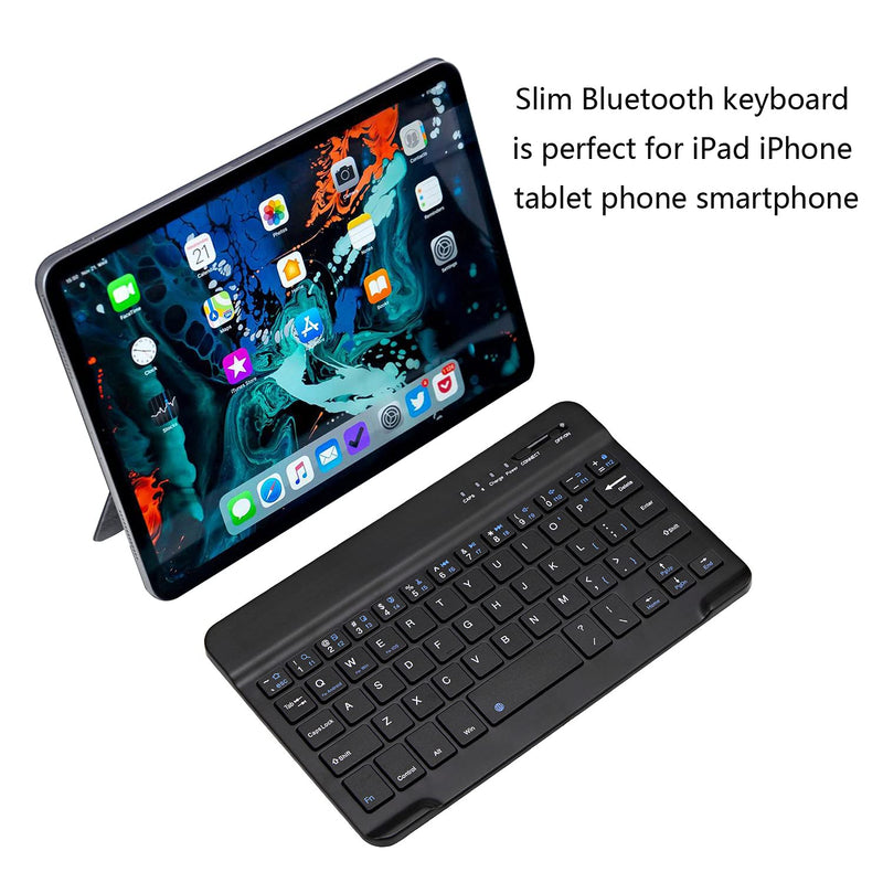 Ultra-Slim Bluetooth Keyboard Portable Mini Wireless Keyboard Rechargeable for Apple iPad iPhone Samsung Tablet Phone Smartphone iOS Android Windows (7 inch Black) 7 inch Black