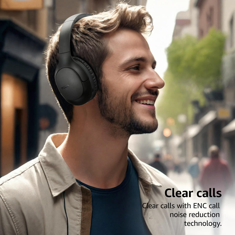 [AUSTRALIA] - TOZO Bluetooth 5.4 Over Ear Headphones, ENC Call Noise Cancelling Mic, Foldable Wireless Headset, 70H Playback, Deep Bass Stereo Sound, Customizable EQ via Button & App, for Travel and Home, Upgraded Black 