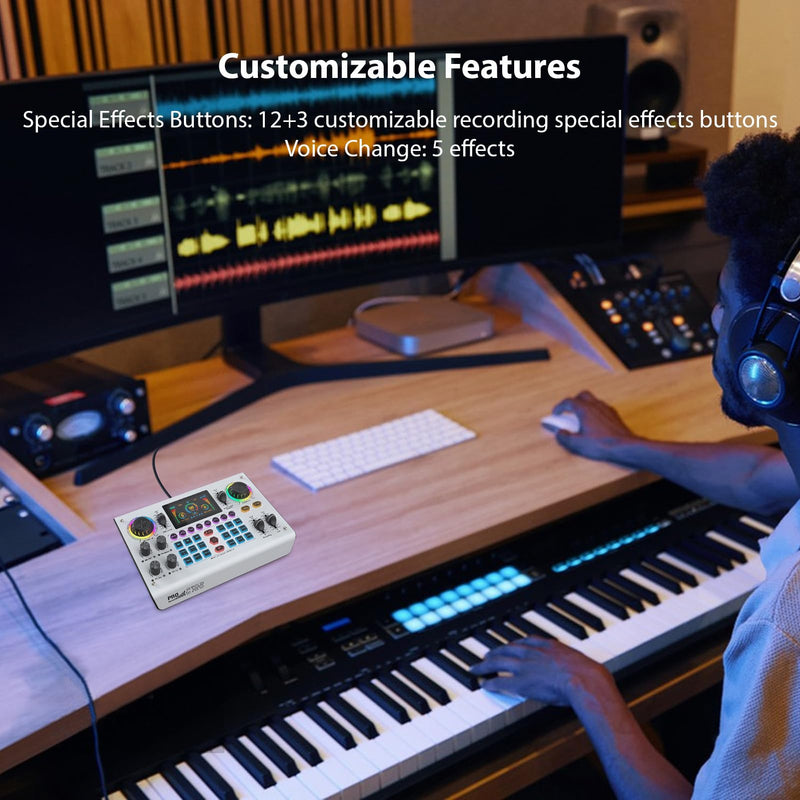 [AUSTRALIA] - Sound Board Audio Mixer 48V Phantom Power Live Sound Card RGB Light BT Wireless Plug and Play for Live Streaming Podcasting Recording Content Create Gaming Rechargeable 
