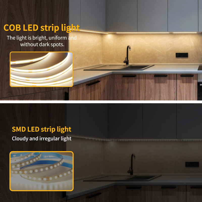 32.8ft COB LED Strip Lights 3000K Warm White Dimmable DC 24V Flexible LED Tape Light for Bedroom, with Remote and app Control LED Light Strip,for DIY Home Decoration 32.8FT