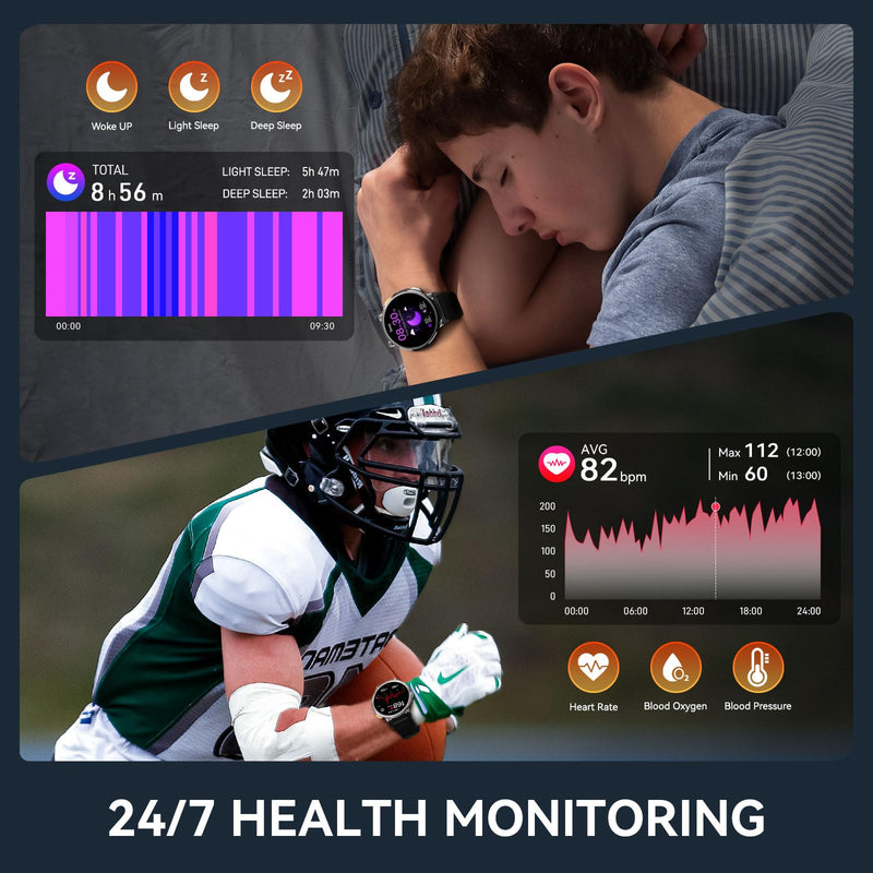 1.85” Big Screen Military Smart Watch for Men with LED Flashlight 2 Straps | Rugged Smart Watch, 730mAh Battery, 100+ Sports Modes, Fitness Watch, Heart Rate Monitor, Sleep Tracker Black Stainless Steel