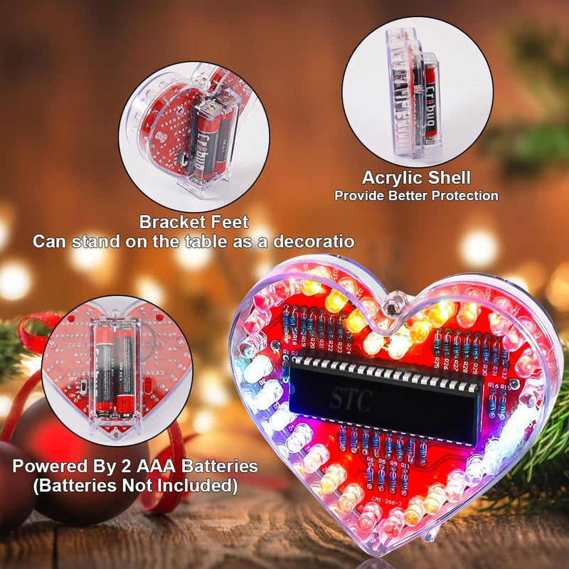 LED Soldering Practice Set, DIY Heart-Shaped LED Soldering Kit, DIY Soldering Project Kit for Students, Soldering Exercise Set Learning Training and Teaching 7 Colours LED Lamps Decoration Gift
