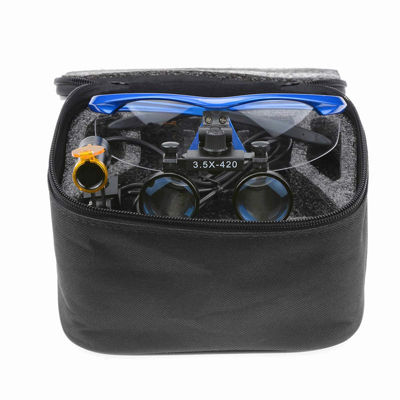 [AUSTRALIA] - BONEW 3.5X Surgical Binoculars Optical Glass Magnifier + 5W LED Headlight Powerful Light with Clip Type + Cloth Pouch DY-008 (Blue) Blue 