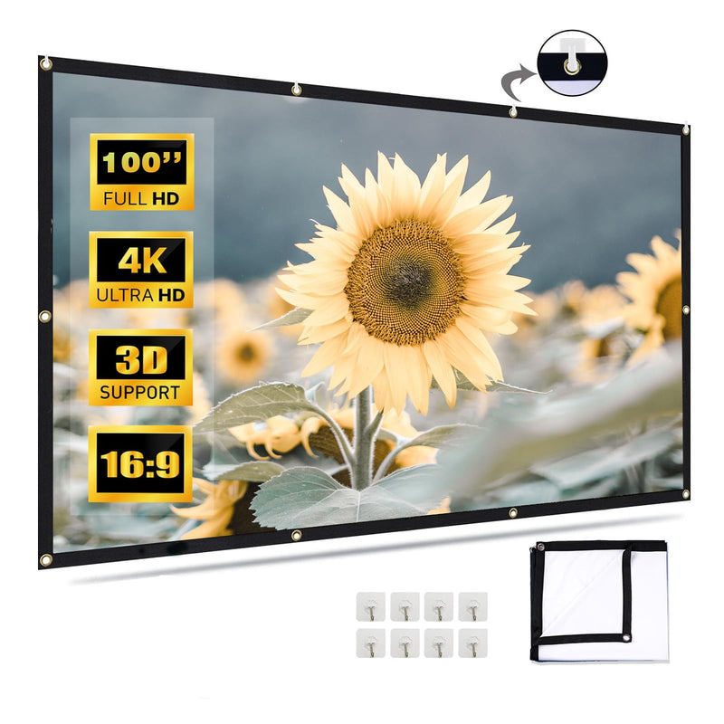 100 Inch Projector Screen, VenirCool Portable Outdoor Movie Screen, Anti-Crease Foldable Double Sided Projection Screen for Home, Office, Classroom - 84-120 Inch Compatible, Pantalla para Proyector Extra-Thick-100,Bestselling for indoor.