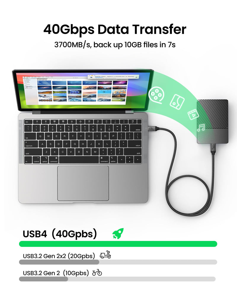 Silkland USB 4 Cable for Thunderbolt 4 Cable 4FT, 40Gbps Data Sync, 8K/6K@60Hz, 240W, [USB-IF Certified] USB C Thunderbolt Cable, Compatible for MacBook, SSD, Docking, iPhone 16, eGPU