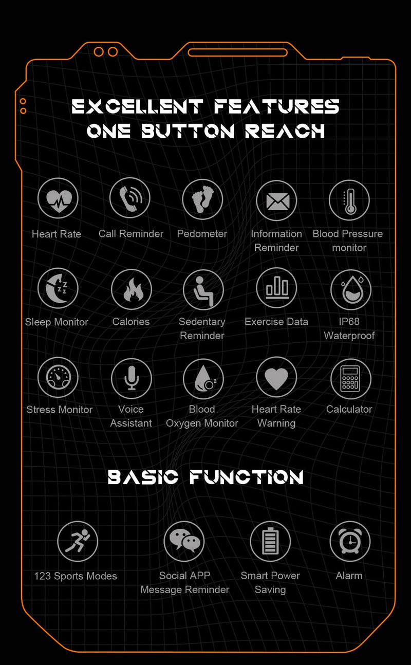 Gravity C20 Pro 1.83" Rugged Smartwatch, IP68 Waterproof, Bluetooth Call, AI Voice, 100+ Sports Modes, Heart Rate & Sleep Monitoring, Shockproof, Fitness Tracker for iOS & Android (Black)