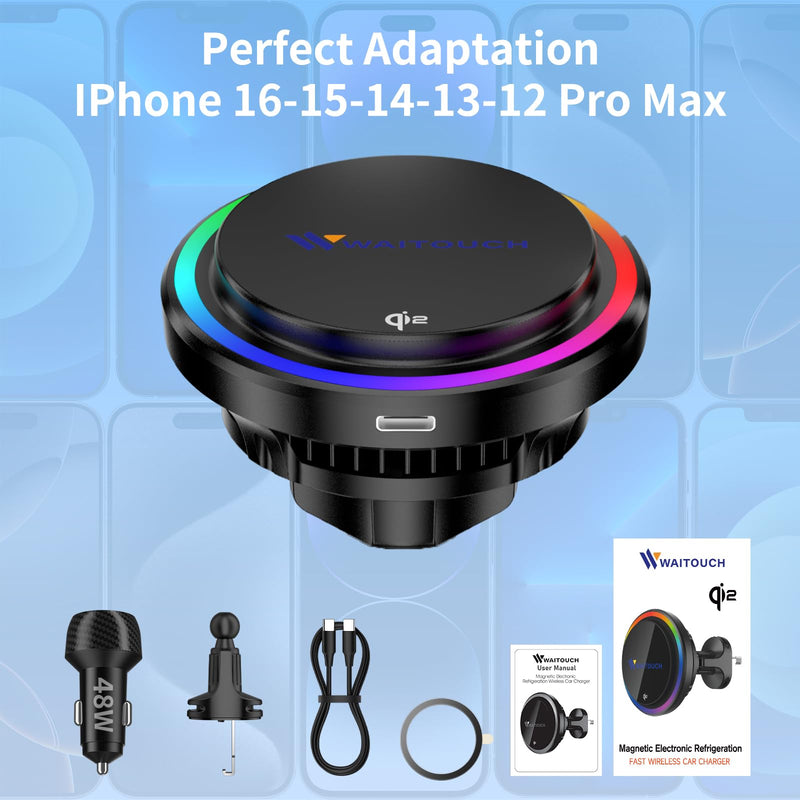Qi2.2 25W Wireless Car Charger Mount[Fastest Charging Speed] Car Charger for iPhone 16/15/14/13/12 Pro Max/Mini and Others Phone, ice Cooling Charging, Phone Cooler for Car, with Air Vent Holder