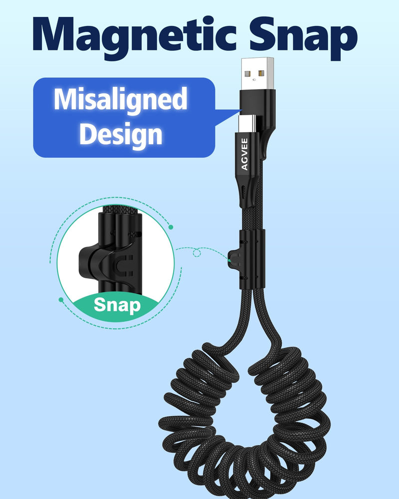 AGVEE 1.5ft Coiled USB-A to USB-C Cable [USB-IF Certified] Carplay | 3A Fast Charger Data Transfer Cord in Car for iPhone 17/16/15, Android Auto, Galaxy S26 S25 S24 S23 S22 S21 S10 S9, Pixel Black A to C