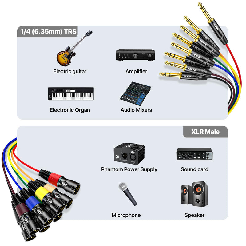 EBXYA 8 Channel 1/4 Inch TRS to XLR Snake Cables, 6.35mm Male Jack Stereo Audio Balanced Line to XLR Cables, 10 Feet 1 Pack 8-Channel 10 Feet TRS to XLR Male Black