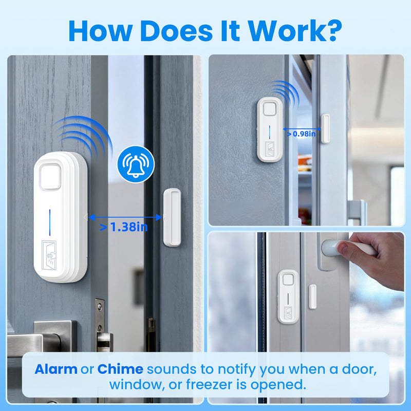 [AUSTRALIA] - SanJie Door Left Open Alarm with Delay(Instant/30s/1min/2min/4min),Window Fridge Door Alarm for Kids Safety,Volume Adjustment Mute-120dB,2 Tones,5 Modes,Ajar Alert for Freezer Garage Home,3 Sensor 3 Sensors 
