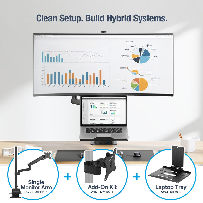 AVLT Single 40 Inch Monitor Head Add-On Kit for Pole Top Mount – Black | Fits Ultrawide Screen, Supports 26.4 lbs (12kg), For 1.38" (35mm), VESA Compatible, Workspace Upgrade Extension Arm Black-Add-On