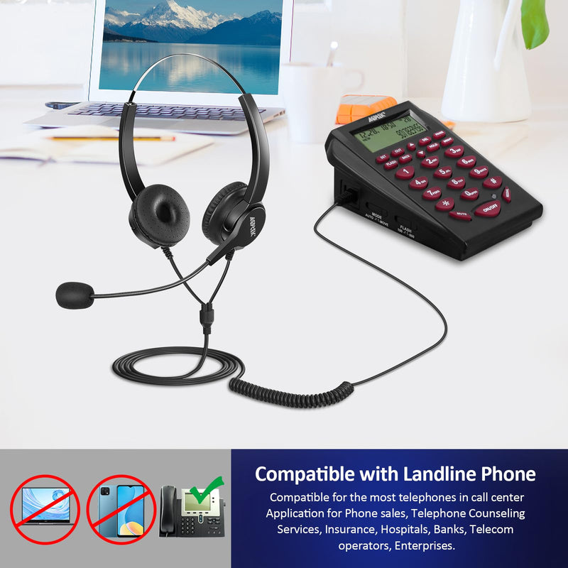 [AUSTRALIA] - AGPtEK UPGRADED Call Center Phone, Corded Telephone with Binaural Headset & Dialpad for House Call Center Office - Noise Cancellation 