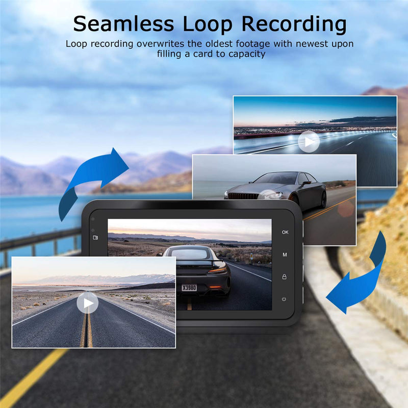 [AUSTRALIA] - ORSKEY Dash Cam Front and Rear 1080P Full HD Dual Dash Camera in Car Camera Dashboard Camera Dashcam for Cars 170 Wide Angle with 3.0" LCD Display Night Vision and G-Sensor 