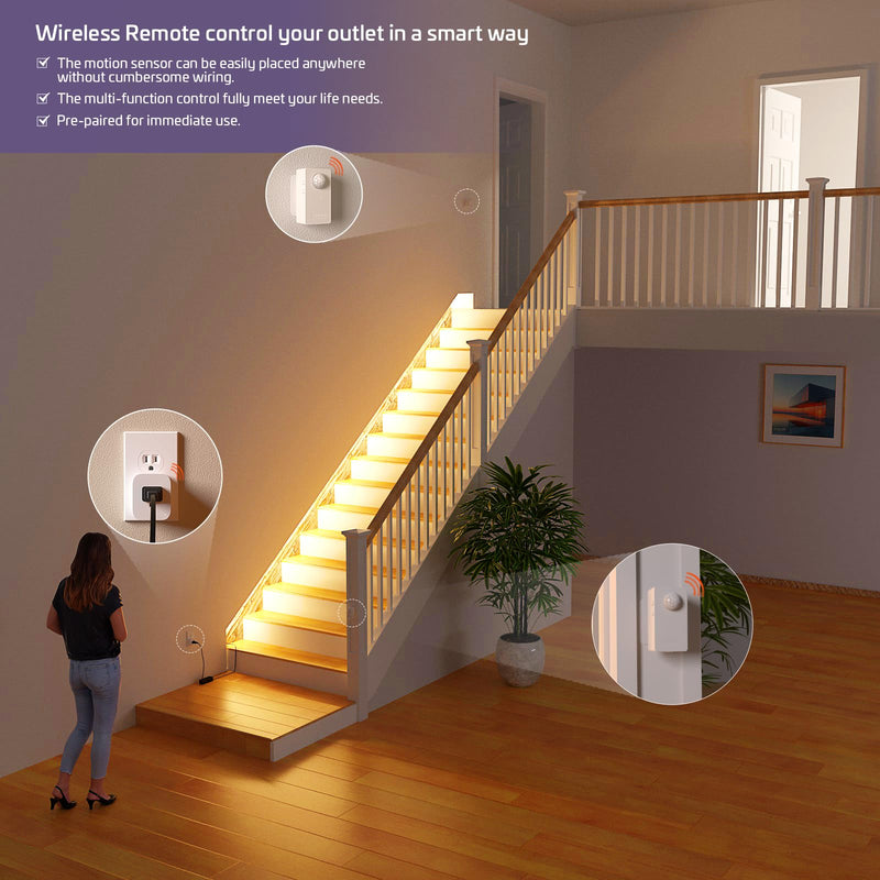 [AUSTRALIA] - RAYZEEK Wireless Motion Sensor Control Outlet with Light Sensor,No WiFi/No APP, 2 PIR Sensor Switch Control 1 Plug for Christmas Tree Lights,Fans,Household Appliances,10A/1100W 2 Motion Sensor+plug 