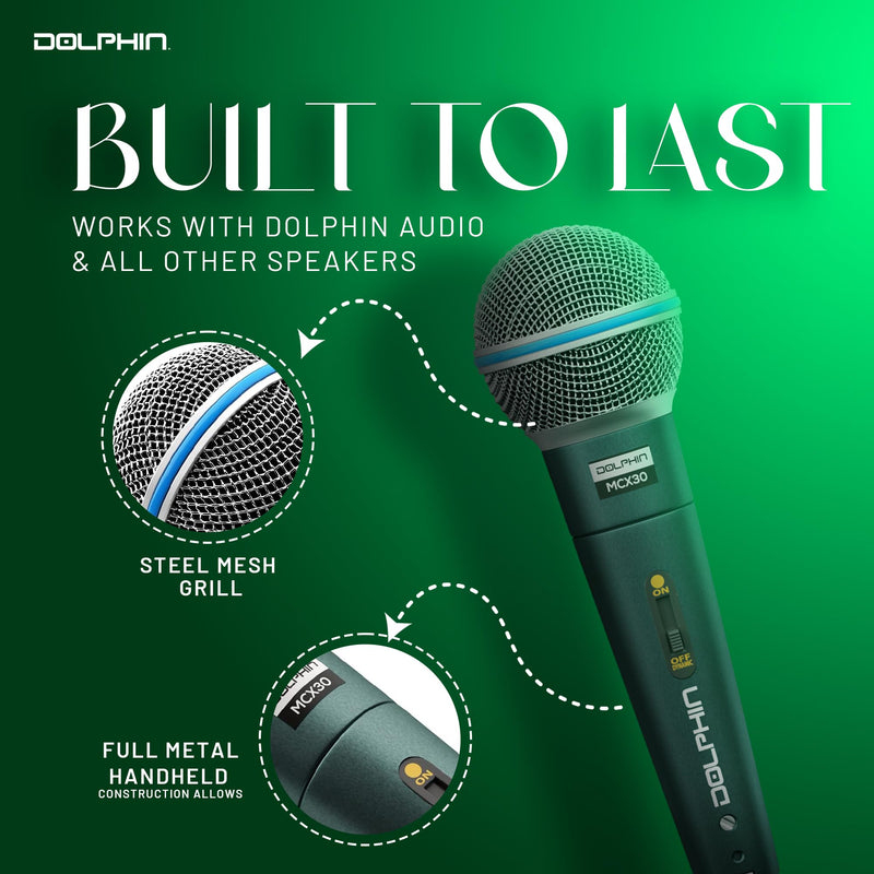Dolphin MCX30 Handheld Dynamic Vocal Microphone, HQ Direct Connection Audio 1/4, Durable, Crystal Clea Sound, Detachable 14ft XLR Cable, Mic Stand Clip, & Carry Case